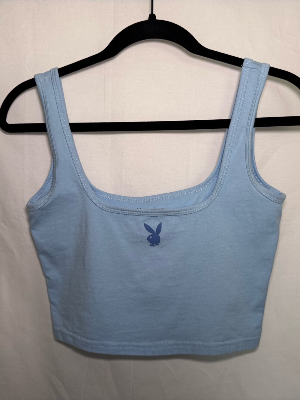 Playboy x PacSun Women Pastel Light Blue Cropped Tank Top Bunny Logo Size M